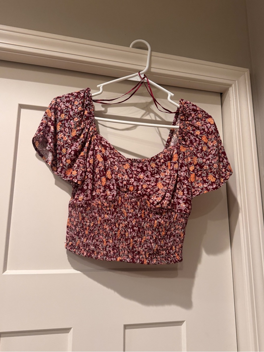 Floral Smocked Crop Top in Burgundy